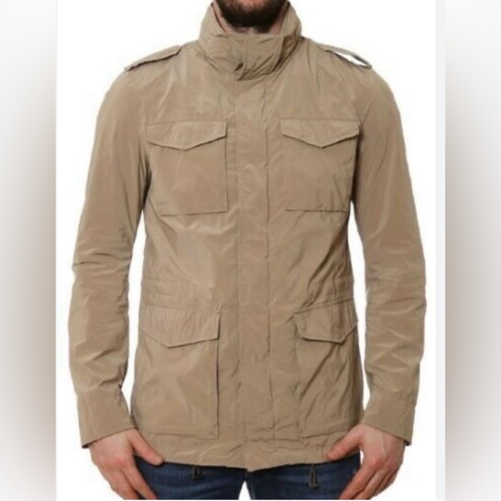 Herno Italian Luxury Utility Jacket Carmel Tan Lightweight Field Coat IT 54 L/LX